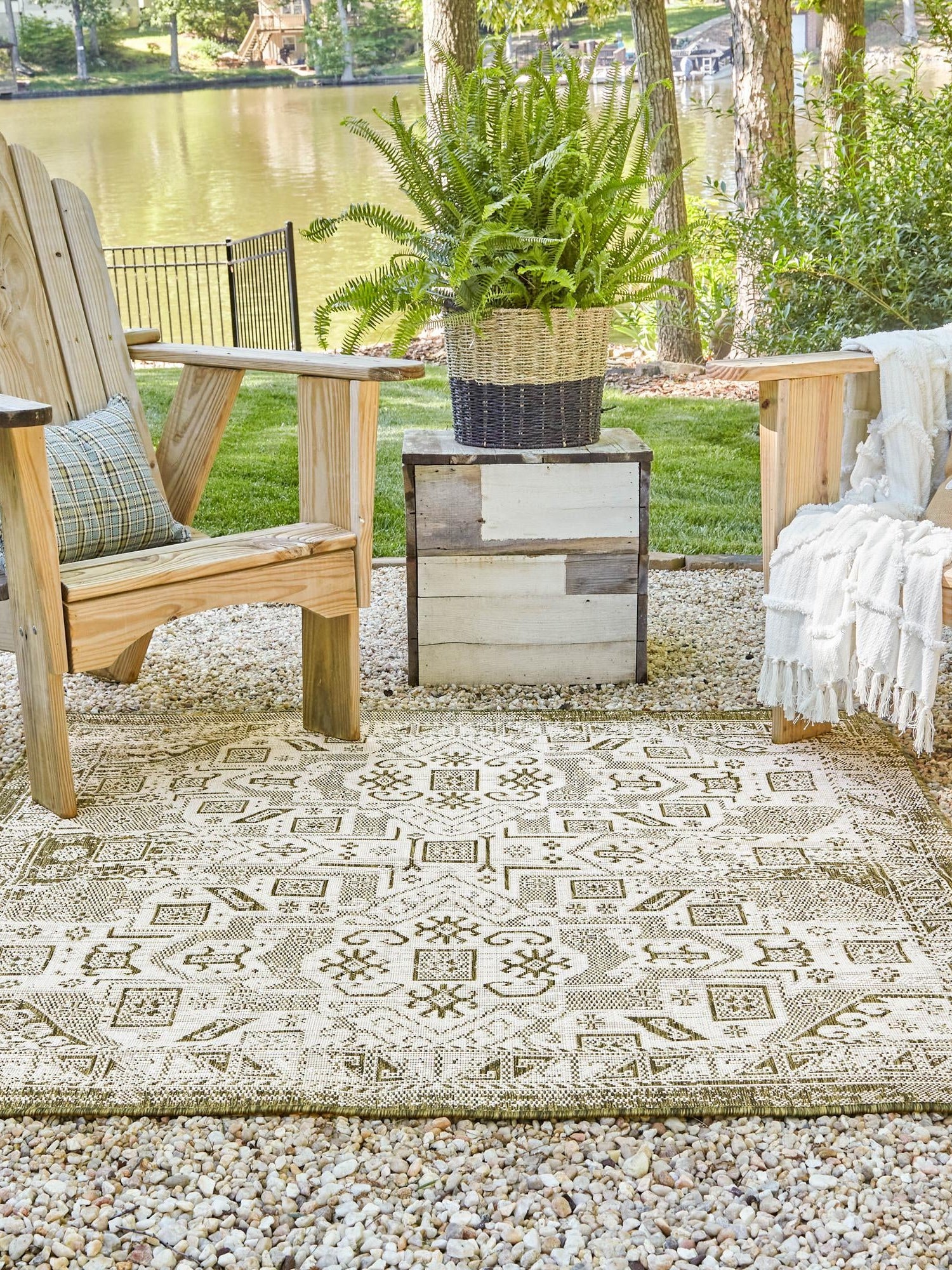 Green 5' 3 x 5' 3 Outdoor Aztec Square Area Rug Weather Resistant for Patio, Deck, Terrace, Balcony, Porch 100% Polypropylene Traditional Carpet Mat for Sale at Rug Engine