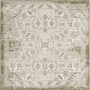 Green 5' 3 x 5' 3 Outdoor Aztec Square Area Rug Weather Resistant for Patio, Deck, Terrace, Balcony, Porch 100% Polypropylene Traditional Carpet Mat for Sale at Rug Engine