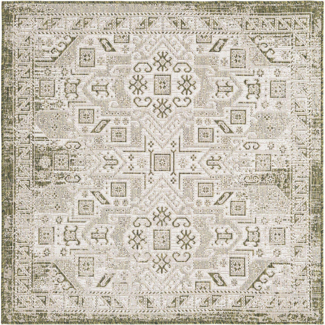Green 5' 3 x 5' 3 Outdoor Aztec Square Area Rug Weather Resistant for Patio, Deck, Terrace, Balcony, Porch 100% Polypropylene Traditional Carpet Mat for Sale at Rug Engine