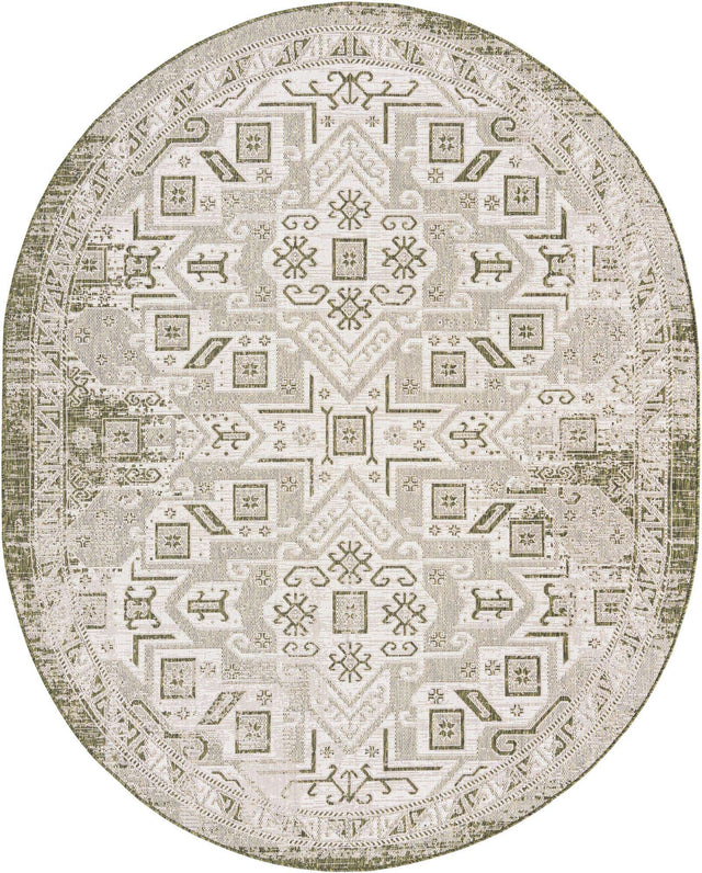 Green 7' 10 x 10' Outdoor Aztec Oval Area Rug Weather Resistant for Patio, Deck, Terrace, Balcony, Porch 100% Polypropylene Traditional Carpet Mat for Sale at Rug Engine