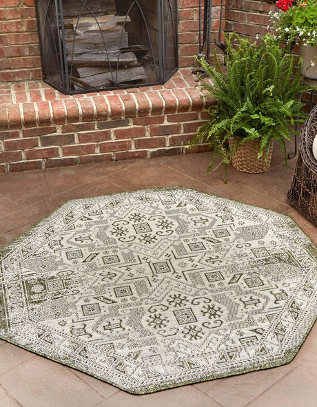 Green 7' 10 x 7' 10 Outdoor Aztec Octagon Area Rug Weather Resistant for Patio, Deck, Terrace, Balcony, Porch 100% Polypropylene Traditional Carpet Mat for Sale at Rug Engine