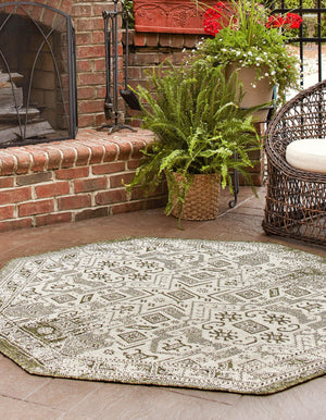 Green 7' 10 x 7' 10 Outdoor Aztec Octagon Area Rug Weather Resistant for Patio, Deck, Terrace, Balcony, Porch 100% Polypropylene Traditional Carpet Mat for Sale at Rug Engine