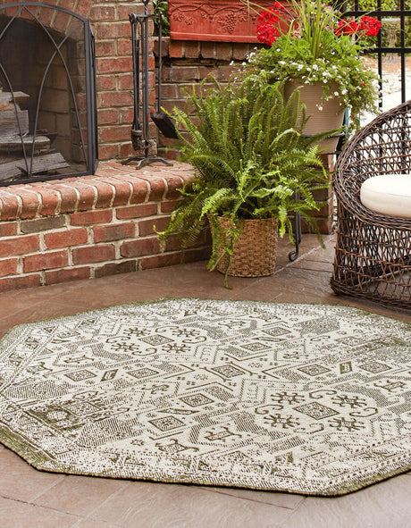 Green 7' 10 x 7' 10 Outdoor Aztec Octagon Area Rug Weather Resistant for Patio, Deck, Terrace, Balcony, Porch 100% Polypropylene Traditional Carpet Mat for Sale at Rug Engine
