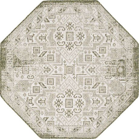 Green 5' 3 x 5' 3 Outdoor Aztec Octagon Area Rug Weather Resistant for Patio, Deck, Terrace, Balcony, Porch 100% Polypropylene Traditional Carpet Mat for Sale at Rug Engine