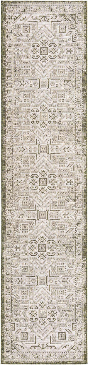 Green 2' 7 x 12' Outdoor Aztec Runner Area Rug Weather Resistant for Patio, Deck, Terrace, Balcony, Porch 100% Polypropylene Traditional Carpet Mat for Sale at Rug Engine