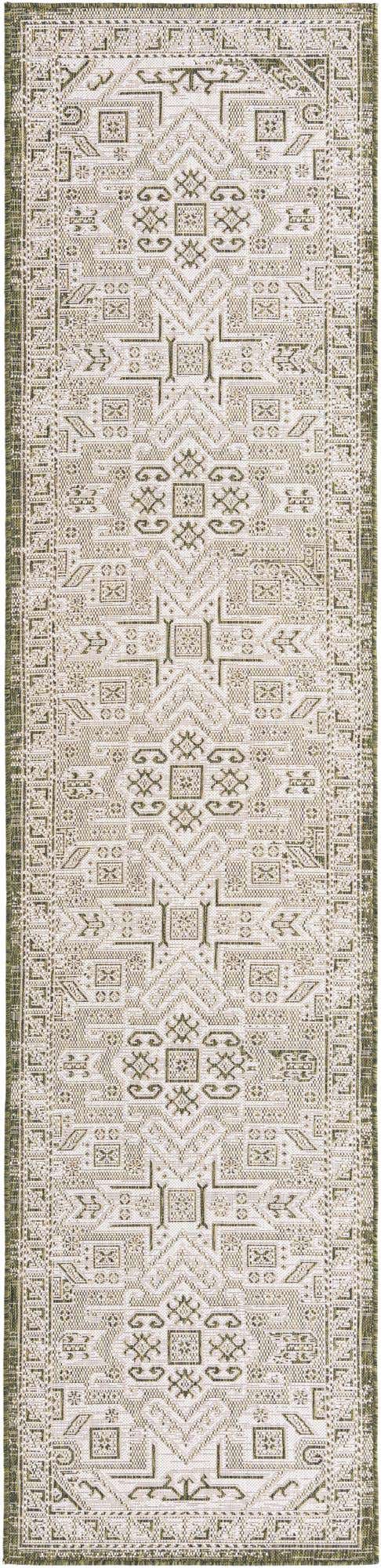 Green 2' 7 x 12' Outdoor Aztec Runner Area Rug Weather Resistant for Patio, Deck, Terrace, Balcony, Porch 100% Polypropylene Traditional Carpet Mat for Sale at Rug Engine
