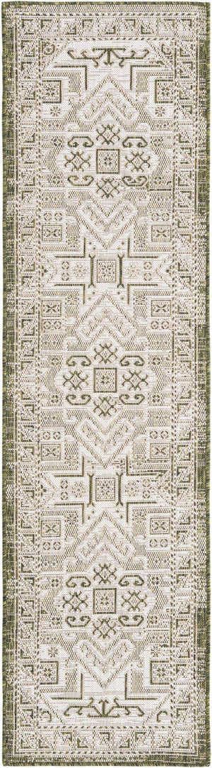 Green 2' x 8' Outdoor Aztec Runner Area Rug Weather Resistant for Patio, Deck, Terrace, Balcony, Porch 100% Polypropylene Traditional Carpet Mat for Sale at Rug Engine