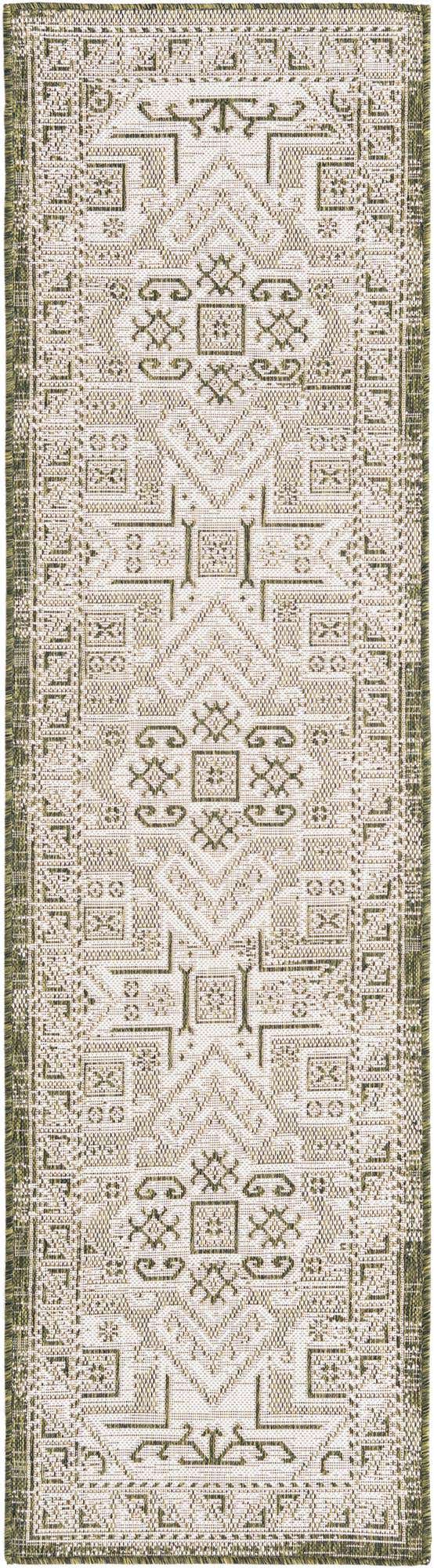 Green 2' x 8' Outdoor Aztec Runner Area Rug Weather Resistant for Patio, Deck, Terrace, Balcony, Porch 100% Polypropylene Traditional Carpet Mat for Sale at Rug Engine