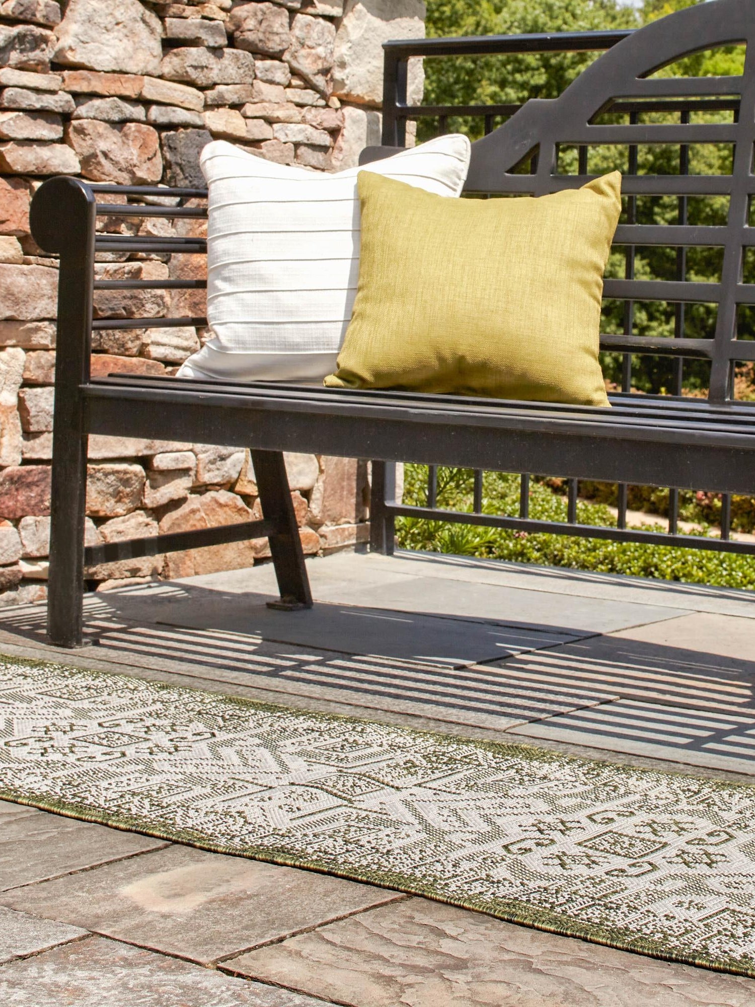 Green 2' x 6' 1 Outdoor Aztec Runner Area Rug Weather Resistant for Patio, Deck, Terrace, Balcony, Porch 100% Polypropylene Traditional Carpet Mat for Sale at Rug Engine