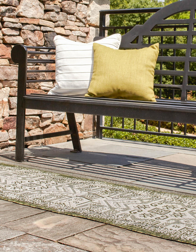 Green 2' x 6' 1 Outdoor Aztec Runner Area Rug Weather Resistant for Patio, Deck, Terrace, Balcony, Porch 100% Polypropylene Traditional Carpet Mat for Sale at Rug Engine