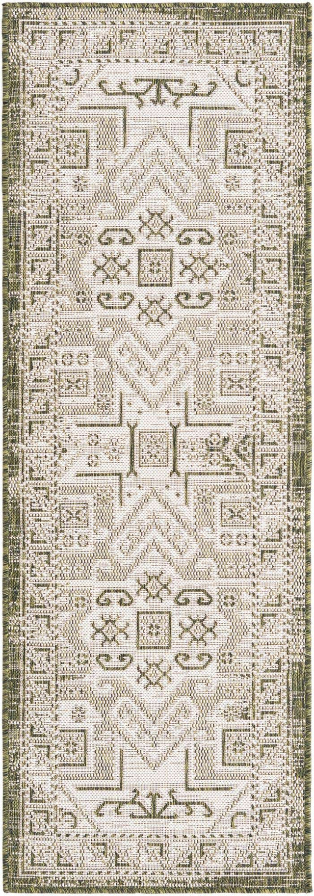 Green 2' x 6' 1 Outdoor Aztec Runner Area Rug Weather Resistant for Patio, Deck, Terrace, Balcony, Porch 100% Polypropylene Traditional Carpet Mat for Sale at Rug Engine