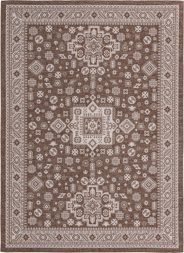 Brown 10' x 14' 1 Outdoor Aztec Rectangle Area Rug Weather Resistant for Patio, Deck, Terrace, Balcony, Porch 100% Polypropylene Traditional Carpet Mat for Sale at Rug Engine