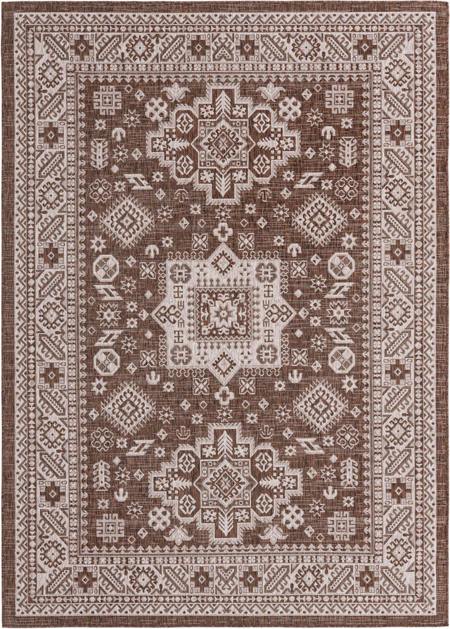 Brown 7' 1 x 10' Outdoor Aztec Rectangle Area Rug Weather Resistant for Patio, Deck, Terrace, Balcony, Porch 100% Polypropylene Traditional Carpet Mat for Sale at Rug Engine
