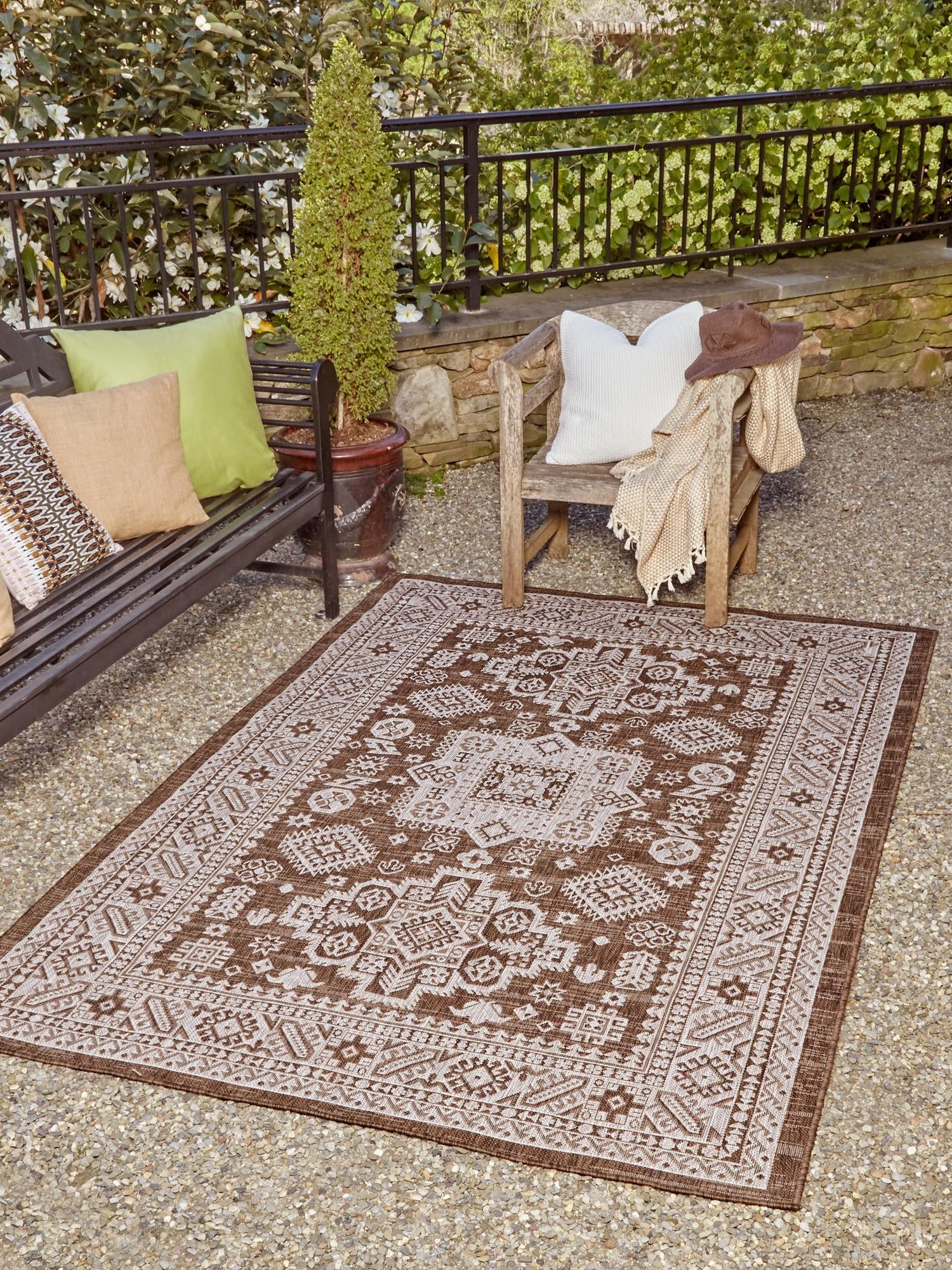 Brown 1' 4 x 1' 4 Outdoor Aztec Sample Area Rug Weather Resistant for Patio, Deck, Terrace, Balcony, Porch 100% Polypropylene Traditional Carpet Mat for Sale at Rug Engine