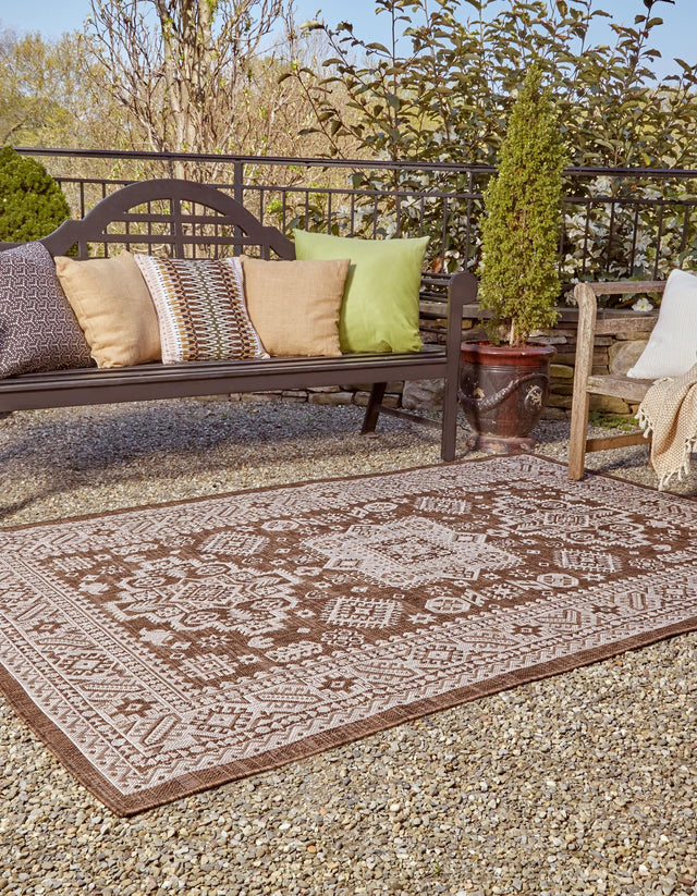 Brown 3' 1 x 5' 3 Outdoor Aztec Rectangle Area Rug Weather Resistant for Patio, Deck, Terrace, Balcony, Porch 100% Polypropylene Traditional Carpet Mat for Sale at Rug Engine