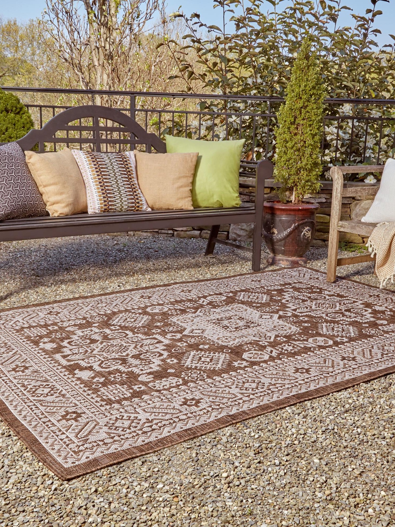 Brown 5' 3 x 8' Outdoor Aztec Rectangle Area Rug Weather Resistant for Patio, Deck, Terrace, Balcony, Porch 100% Polypropylene Traditional Carpet Mat for Sale at Rug Engine