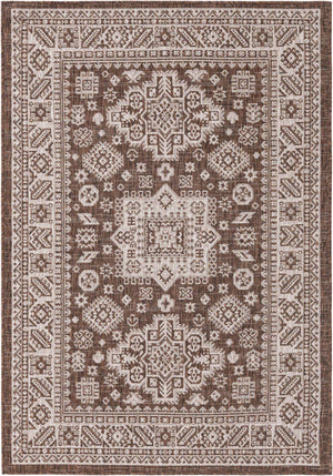Brown 4' 1 x 6' 1 Outdoor Aztec Rectangle Area Rug Weather Resistant for Patio, Deck, Terrace, Balcony, Porch 100% Polypropylene Traditional Carpet Mat for Sale at Rug Engine