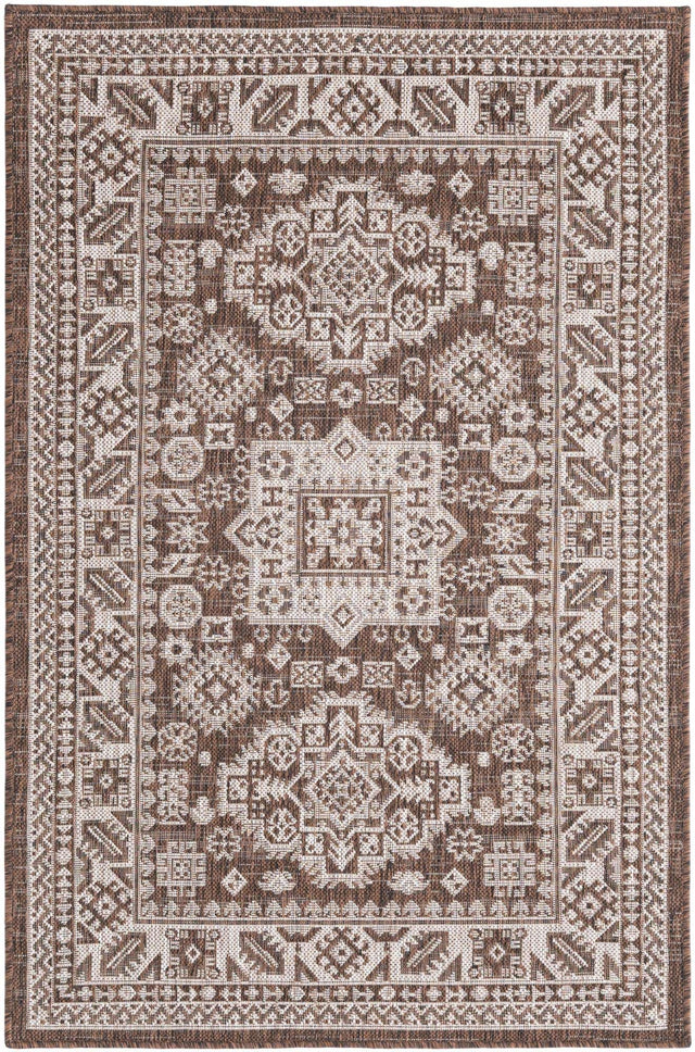 Brown 3' 1 x 5' 3 Outdoor Aztec Rectangle Area Rug Weather Resistant for Patio, Deck, Terrace, Balcony, Porch 100% Polypropylene Traditional Carpet Mat for Sale at Rug Engine