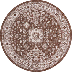 Brown 10' x 10' Outdoor Aztec Round Area Rug Weather Resistant for Patio, Deck, Terrace, Balcony, Porch 100% Polypropylene Traditional Carpet Mat for Sale at Rug Engine
