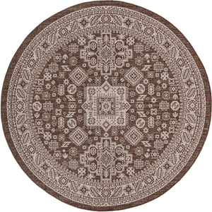 Brown 7' 10 x 7' 10 Outdoor Aztec Round Area Rug Weather Resistant for Patio, Deck, Terrace, Balcony, Porch 100% Polypropylene Traditional Carpet Mat for Sale at Rug Engine