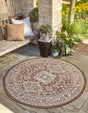 Brown 13' 1 x 13' 1 Outdoor Aztec Round Area Rug Weather Resistant for Patio, Deck, Terrace, Balcony, Porch 100% Polypropylene Traditional Carpet Mat for Sale at Rug Engine