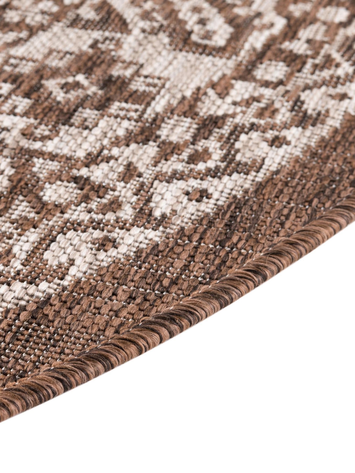 Brown 7' 10 x 7' 10 Outdoor Aztec Round Area Rug Weather Resistant for Patio, Deck, Terrace, Balcony, Porch 100% Polypropylene Traditional Carpet Mat for Sale at Rug Engine