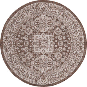 Brown 5' 3 x 5' 3 Outdoor Aztec Round Area Rug Weather Resistant for Patio, Deck, Terrace, Balcony, Porch 100% Polypropylene Traditional Carpet Mat for Sale at Rug Engine