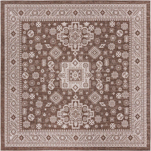 Brown 10' x 10' Outdoor Aztec Square Area Rug Weather Resistant for Patio, Deck, Terrace, Balcony, Porch 100% Polypropylene Traditional Carpet Mat for Sale at Rug Engine