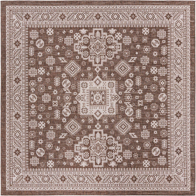 Brown 10' x 10' Outdoor Aztec Square Area Rug Weather Resistant for Patio, Deck, Terrace, Balcony, Porch 100% Polypropylene Traditional Carpet Mat for Sale at Rug Engine