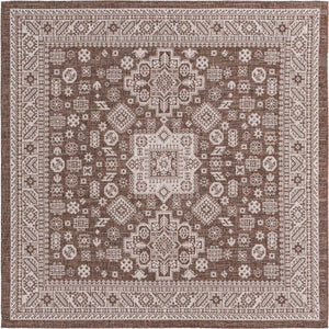 Brown 7' 10 x 7' 10 Outdoor Aztec Square Area Rug Weather Resistant for Patio, Deck, Terrace, Balcony, Porch 100% Polypropylene Traditional Carpet Mat for Sale at Rug Engine
