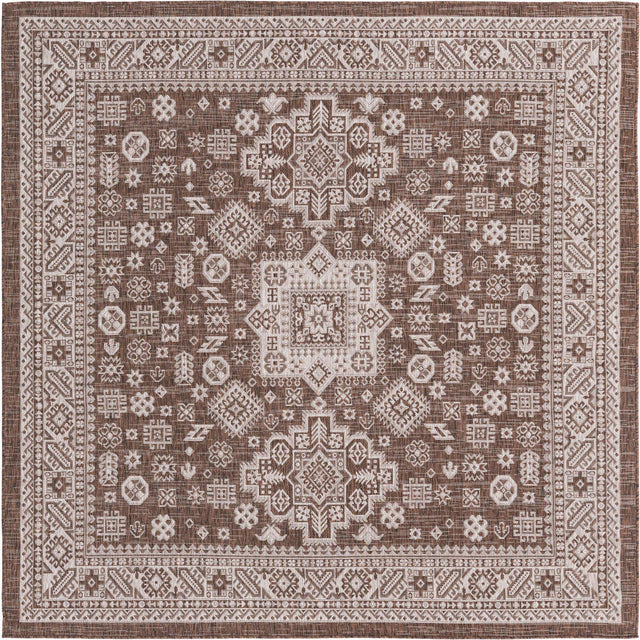 Brown 7' 10 x 7' 10 Outdoor Aztec Square Area Rug Weather Resistant for Patio, Deck, Terrace, Balcony, Porch 100% Polypropylene Traditional Carpet Mat for Sale at Rug Engine