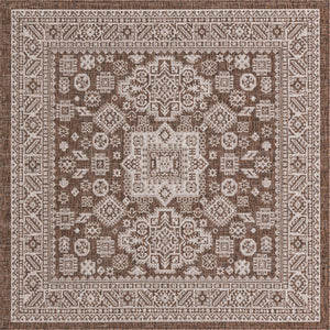 Brown 5' 3 x 5' 3 Outdoor Aztec Square Area Rug Weather Resistant for Patio, Deck, Terrace, Balcony, Porch 100% Polypropylene Traditional Carpet Mat for Sale at Rug Engine