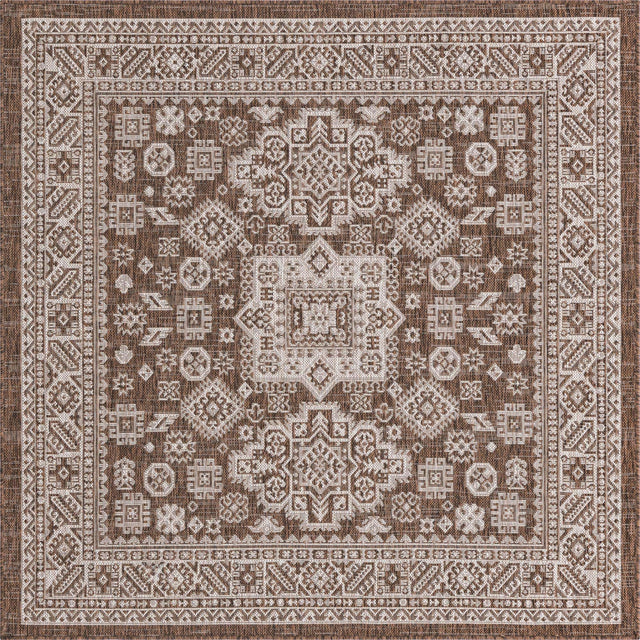Brown 5' 3 x 5' 3 Outdoor Aztec Square Area Rug Weather Resistant for Patio, Deck, Terrace, Balcony, Porch 100% Polypropylene Traditional Carpet Mat for Sale at Rug Engine