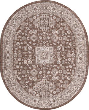 Brown 7' 10 x 10' Outdoor Aztec Oval Area Rug Weather Resistant for Patio, Deck, Terrace, Balcony, Porch 100% Polypropylene Traditional Carpet Mat for Sale at Rug Engine
