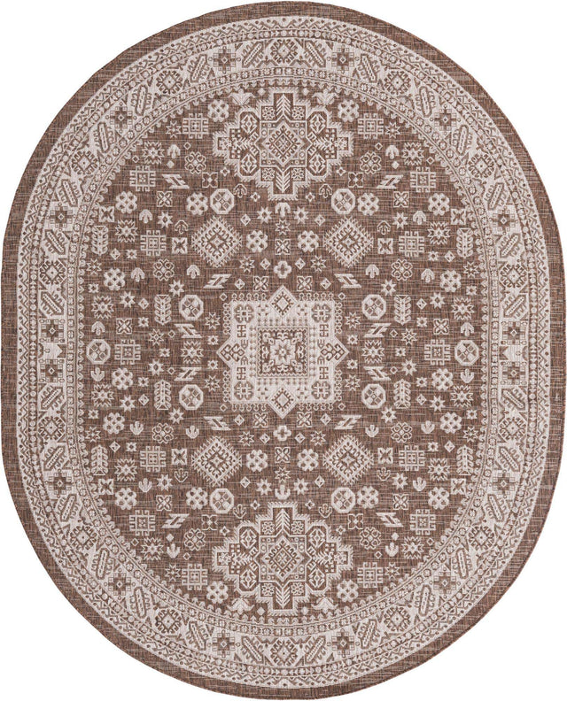 Brown 7' 10 x 10' Outdoor Aztec Oval Area Rug Weather Resistant for Patio, Deck, Terrace, Balcony, Porch 100% Polypropylene Traditional Carpet Mat for Sale at Rug Engine