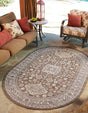 Brown 5' 3 x 8' Outdoor Aztec Oval Area Rug Weather Resistant for Patio, Deck, Terrace, Balcony, Porch 100% Polypropylene Traditional Carpet Mat for Sale at Rug Engine