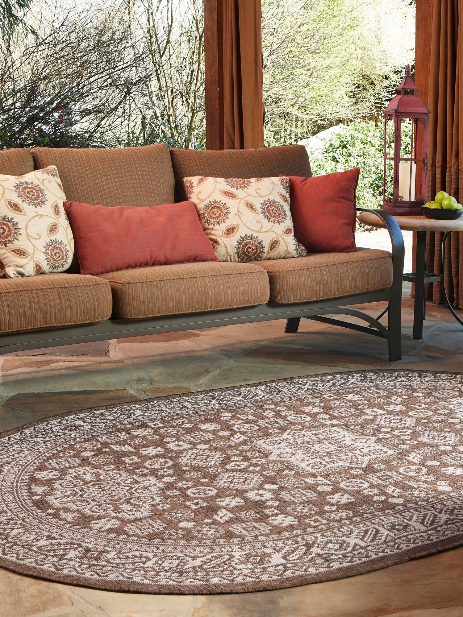 Brown 5' 3 x 8' Outdoor Aztec Oval Area Rug Weather Resistant for Patio, Deck, Terrace, Balcony, Porch 100% Polypropylene Traditional Carpet Mat for Sale at Rug Engine