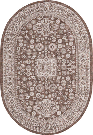 Brown 5' 3 x 8' Outdoor Aztec Oval Area Rug Weather Resistant for Patio, Deck, Terrace, Balcony, Porch 100% Polypropylene Traditional Carpet Mat for Sale at Rug Engine