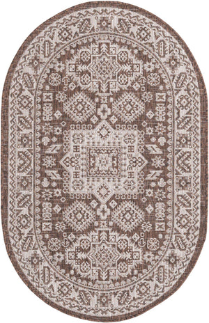 Brown 3' 1 x 5' 3 Outdoor Aztec Oval Area Rug Weather Resistant for Patio, Deck, Terrace, Balcony, Porch 100% Polypropylene Traditional Carpet Mat for Sale at Rug Engine