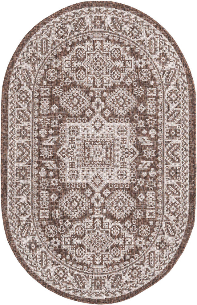 Brown 3' 1 x 5' 3 Outdoor Aztec Oval Area Rug Weather Resistant for Patio, Deck, Terrace, Balcony, Porch 100% Polypropylene Traditional Carpet Mat for Sale at Rug Engine