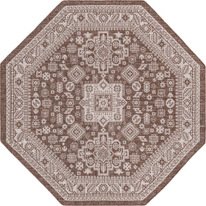 Brown 7' 10 x 7' 10 Outdoor Aztec Octagon Area Rug Weather Resistant for Patio, Deck, Terrace, Balcony, Porch 100% Polypropylene Traditional Carpet Mat for Sale at Rug Engine