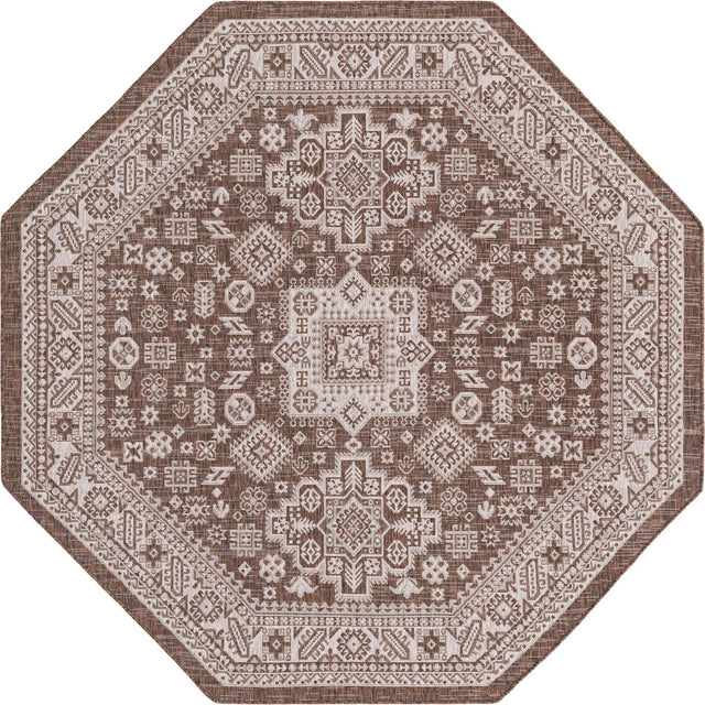 Brown 7' 10 x 7' 10 Outdoor Aztec Octagon Area Rug Weather Resistant for Patio, Deck, Terrace, Balcony, Porch 100% Polypropylene Traditional Carpet Mat for Sale at Rug Engine
