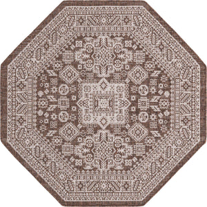 Brown 5' 3 x 5' 3 Outdoor Aztec Octagon Area Rug Weather Resistant for Patio, Deck, Terrace, Balcony, Porch 100% Polypropylene Traditional Carpet Mat for Sale at Rug Engine