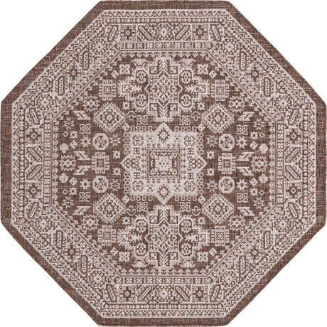 Brown 5' 3 x 5' 3 Outdoor Aztec Octagon Area Rug Weather Resistant for Patio, Deck, Terrace, Balcony, Porch 100% Polypropylene Traditional Carpet Mat for Sale at Rug Engine