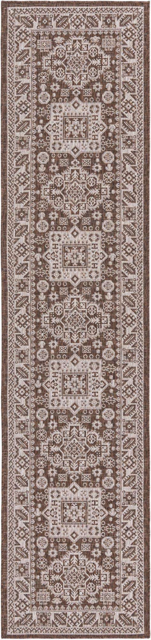 Brown 2' 7 x 12' Outdoor Aztec Runner Area Rug Weather Resistant for Patio, Deck, Terrace, Balcony, Porch 100% Polypropylene Traditional Carpet Mat for Sale at Rug Engine