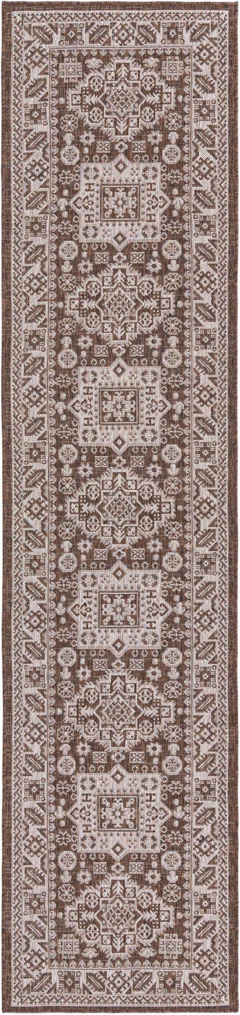 Brown 2' 7 x 12' Outdoor Aztec Runner Area Rug Weather Resistant for Patio, Deck, Terrace, Balcony, Porch 100% Polypropylene Traditional Carpet Mat for Sale at Rug Engine
