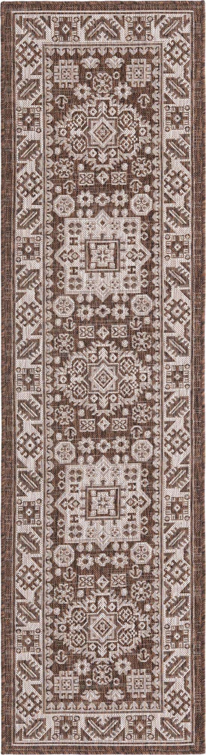 Brown 2' x 8' Outdoor Aztec Runner Area Rug Weather Resistant for Patio, Deck, Terrace, Balcony, Porch 100% Polypropylene Traditional Carpet Mat for Sale at Rug Engine