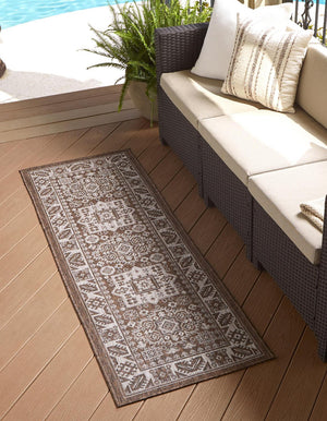 Brown 2' x 8' Outdoor Aztec Runner Area Rug Weather Resistant for Patio, Deck, Terrace, Balcony, Porch 100% Polypropylene Traditional Carpet Mat for Sale at Rug Engine