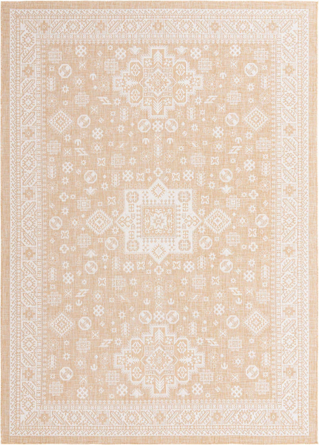 Natural 10' x 14' 1 Outdoor Aztec Rectangle Area Rug Weather Resistant for Patio, Deck, Terrace, Balcony, Porch 100% Polypropylene Traditional Carpet Mat for Sale at Rug Engine