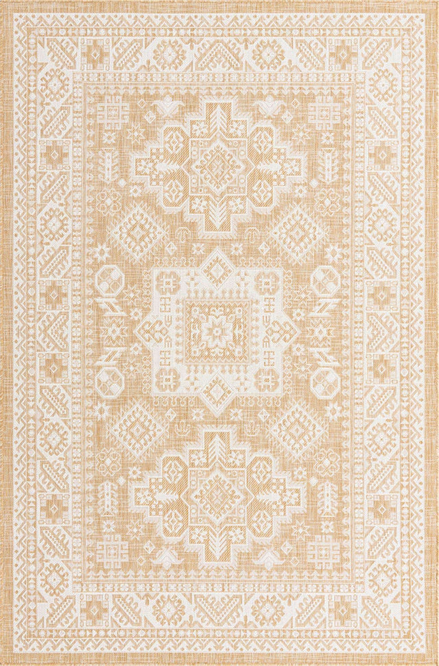 Natural 6' 1 x 9' Outdoor Aztec Rectangle Area Rug Weather Resistant for Patio, Deck, Terrace, Balcony, Porch 100% Polypropylene Traditional Carpet Mat for Sale at Rug Engine